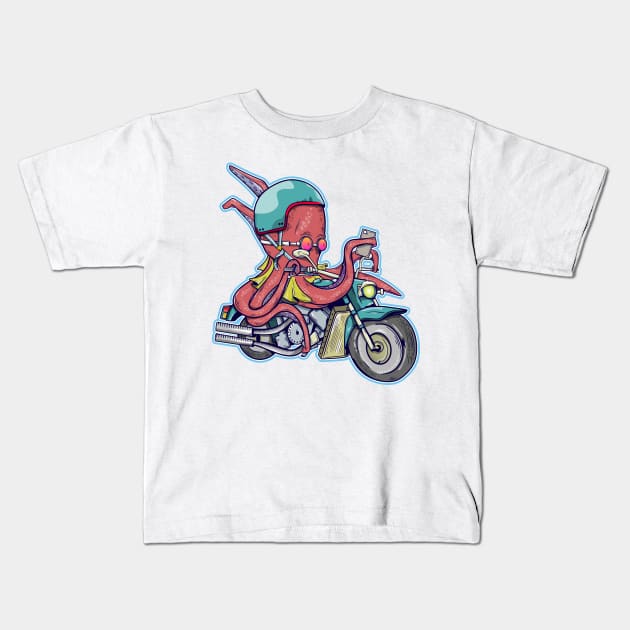 Octopus riding a motorcycle Kids T-Shirt by mailboxdisco